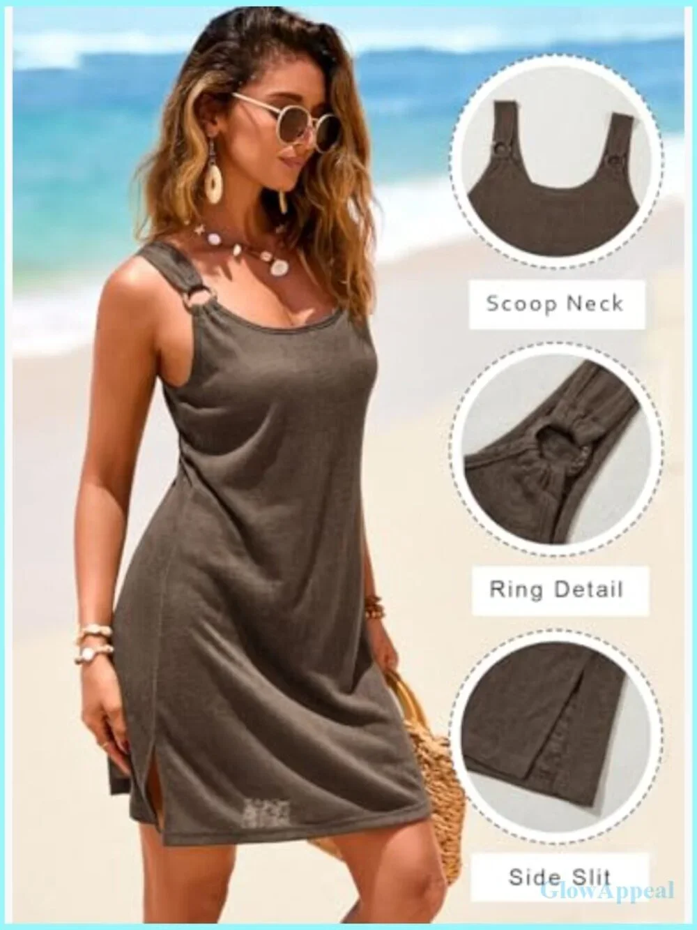 Scoop Neck Sleeveless Sheer Beach Coverup Dress Side Slit Vacation